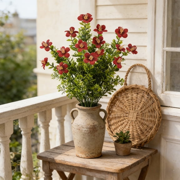 weibbin Artificial Eucalyptus Faux Flower Bouquet for Wedding Home Living Room Decor, 13.78 Inches, Red
