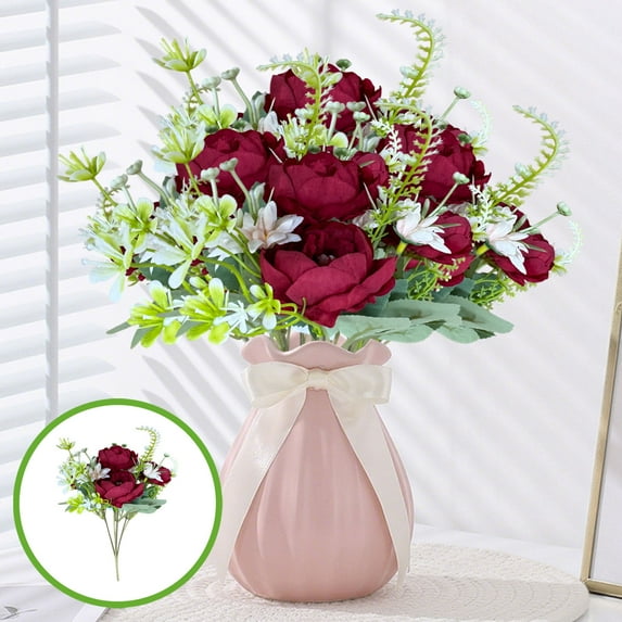 weibbin Artificial Peonies Silk Flowers, Beige Faux Peony Bouquet 4 Heads Florals Arrangements Decor for Farmhouse Home Boho Wedding Table Centerpiece, Fake Plastic Flowers Bulk for Vase Decoration