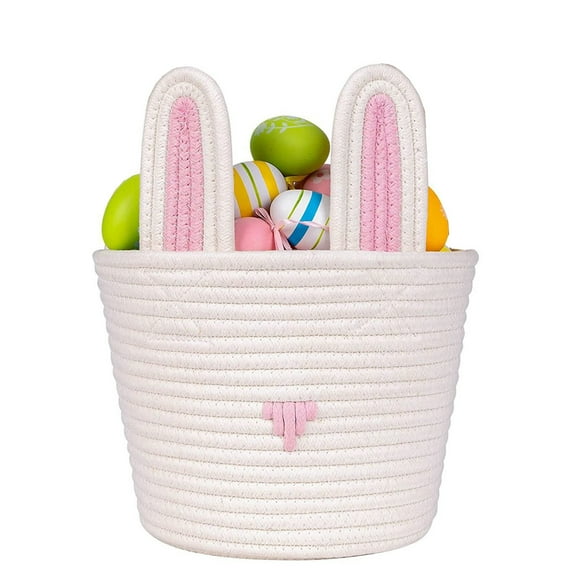 weibbin Bunny Easter Basket for Kids, Cute Plush Empty Bucket with Foldable Ears and Handle Egg Hunt Tote Candy Bag Basket for Boy Girl Teens Gift, Easter Basket Decor