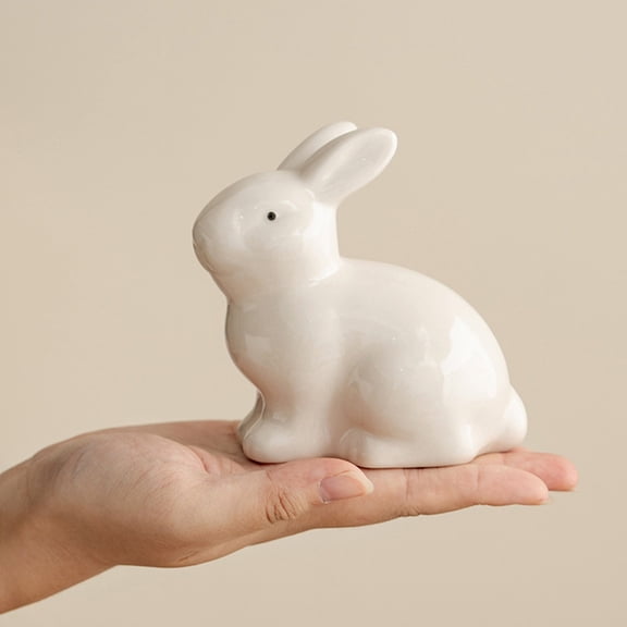 weibbin Ceramic Easter Bunny Figurine for Home Tabletop Decor, 4.29x4.09 Inches, White