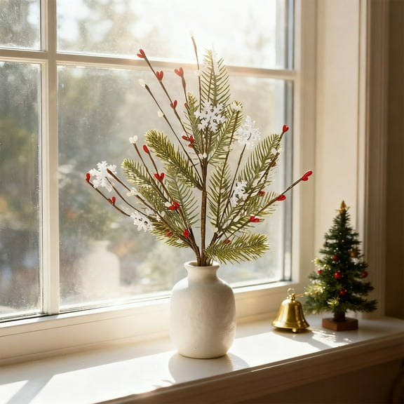 weibbin Christmas Berries Pine Picks Artificial Red Berry Pine Branches Long Faux Pine Stem with Pinecones for Xmas Tree Wreath DIY Craft Floral Arrangement Holiday Season Decor