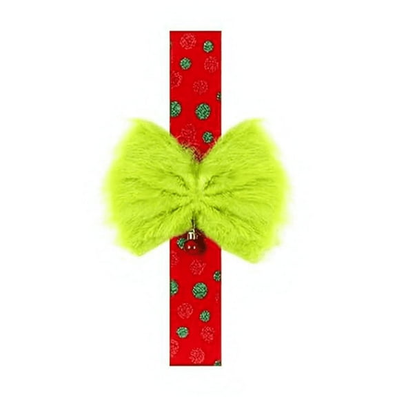weibbin Christmas Cabinet Ribbon Bows Green Plush Hanging Ornaments with Balls Xmas Polka Dot Stripe Cabinet Door Decor Festive Large Bow 78 Inch Artificial Ribbon for Furniture Room Party