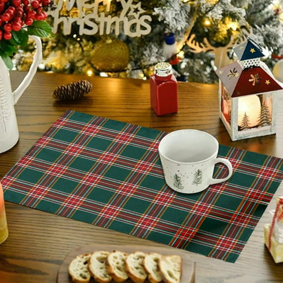 weibbin Christmas Checkered Tartan Placemats - 12 x 18 Inch - Buffalo Plaid Xmas Place Mats, Heat Resistant Washable Table Mats for Dining/Parties/Holiday Decor
