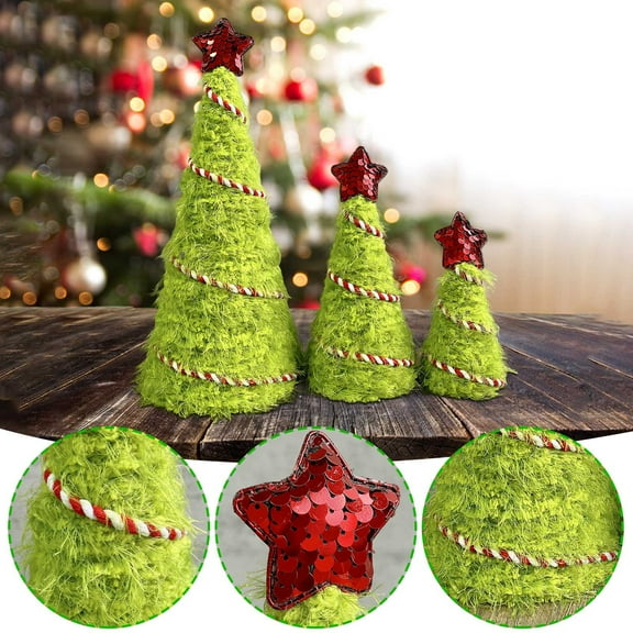 weibbin Christmas Cone Tree Decoration Christmas Plush Table Tree Farmhouse Tree Tiered Tray Ornament Xmas Tree for Home Holiday Entryway Tabletop Tree Centerpiece Decor 3pcs