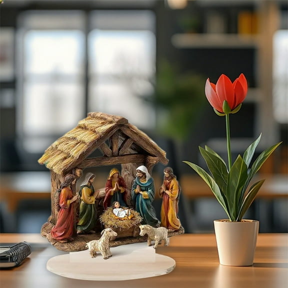 weibbin Christmas Indoor Nativity Scene with LED Lights - Tabletop Decoration Memory Acrylic Standing Decorative Signage Ornament for Desktop