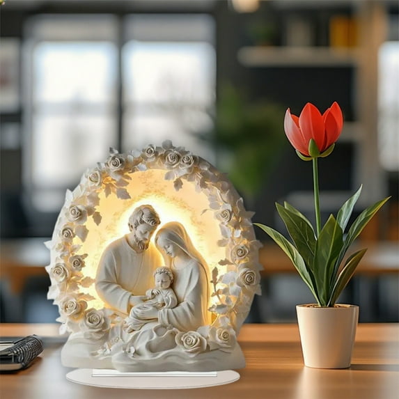 weibbin Christmas Indoor Nativity Scene with LED Lights - Tabletop Decoration Memory Acrylic Standing Decorative Signage Ornament for Desktop