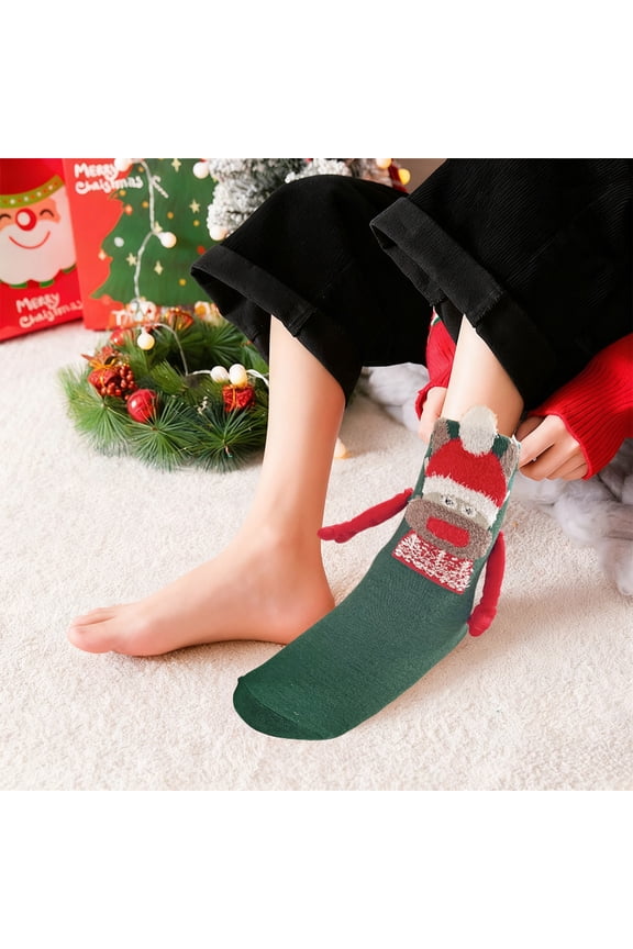 Christmas Magnetic Hand-Holding Socks, Festive Mid-Tube Holiday Socks, Novelty Gift Stocking Stuffers for Family