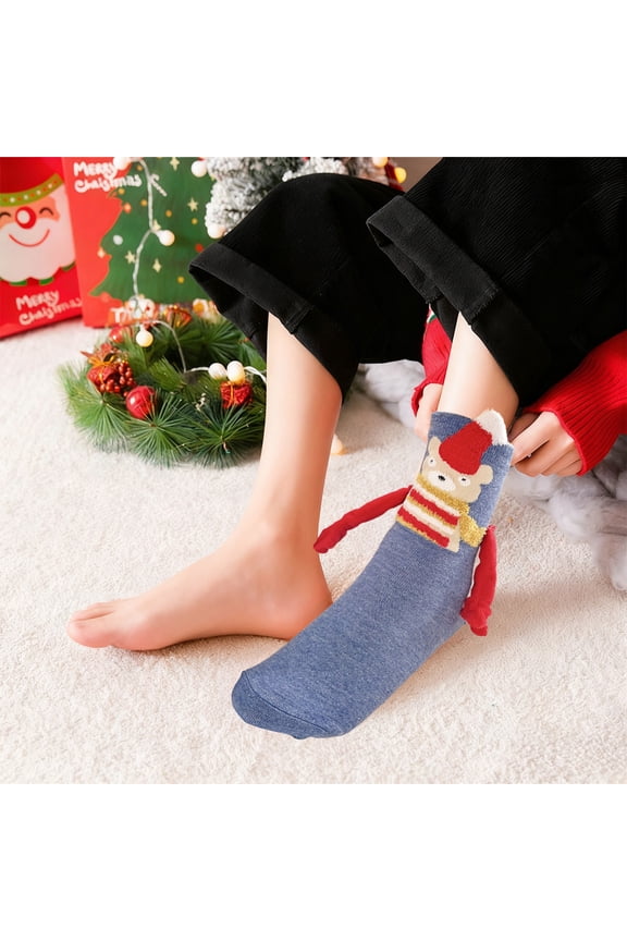Christmas Magnetic Hand-Holding Socks, Festive Mid-Tube Holiday Socks, Novelty Gift Stocking Stuffers for Family