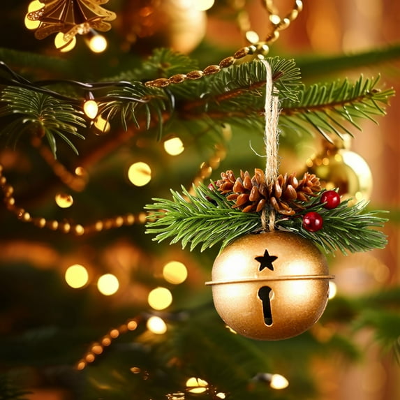 weibbin Christmas Metal Gold Jingle Bells,Gold Bells with Berry Tree Hanging Ornament, Xmas Ornament ringbell for Christmas Tree Pendant Holiday Decoration