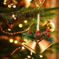 weibbin Christmas Metal Gold Jingle Bells,Gold Bells with Berry Tree Hanging Ornament, Xmas Ornament ringbell for Christmas Tree Pendant Holiday Decoration