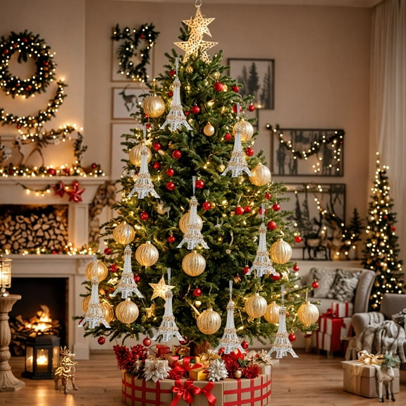 weibbin Christmas Ornaments Eiffel Tower Shaped Sequin Christmas Tree Decorations Acrylic, for Home Party Wedding Decor Home Xmas Decoration Holiday Party