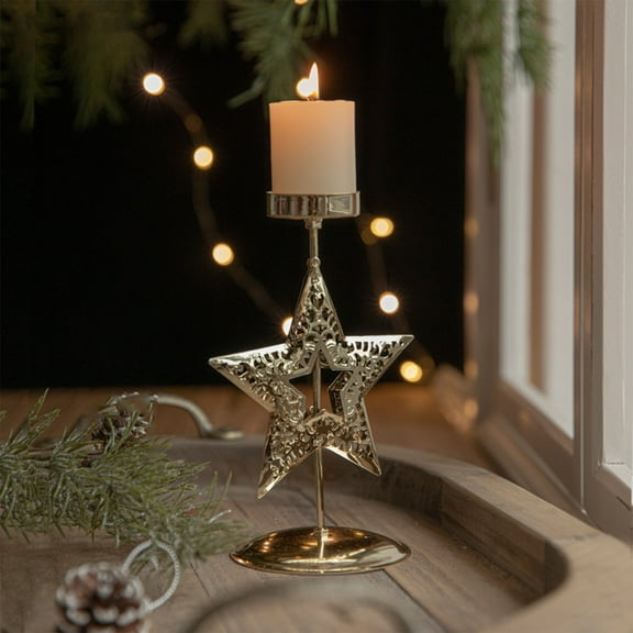 weibbin Christmas Retro Star Candle Taper Holder, Tapered Candle Holders, Candle Sticks Holder Decor, Iron Candlestick Holders Home Decoration for Wedding