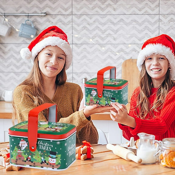 weibbin Christmas Tin Gift Box, Portable with Handle for Snacks, Candy and Cookies