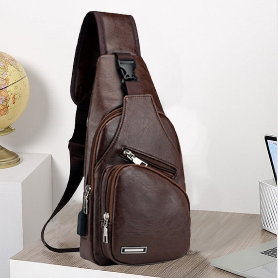 weibbin Commuter Sling Bag, 14x6x2 Inch PU Leather Chest Crossbody Bag with Multiple Pockets for Business, Travel, and Everyday Use