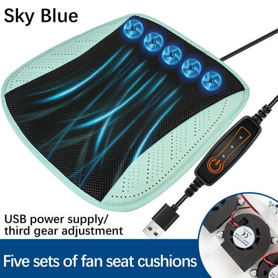 weibbin Cooling Seat Cushion, Cool Car Seat with USB Fan, Cooling, Breathable and Ventilated Car Pad for Tatami Sofa Couch Bedroom Home Decor, 17.9*17.7inches, Cotton