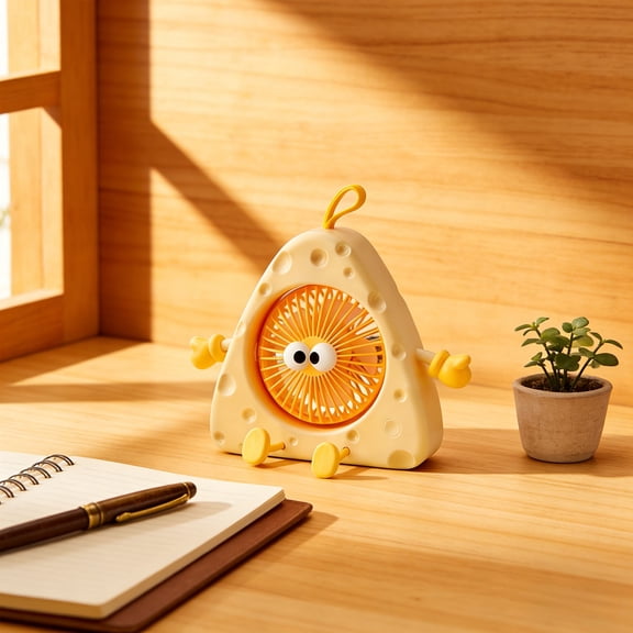 weibbin Cute Cheese Shaped Mini Fan USB Rechargeable with Hanging Loop 800mAh Battery for Home Office Desk