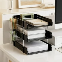 weibbin Desk Organizers and Storage, 3 Tier Clear Heightened Desk Organizer, Stackable Paper Tray Organizer for Document, Letter, A4 File Paper, Desk Accessories, Office Supplies