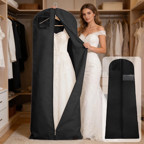 weibbin Double-Layer Extended-Length Wedding Dress Storage Bag, 72x23.62 in Hanging Gown Dust Cover with Zipper & Pocket for Formal Attire & Coats