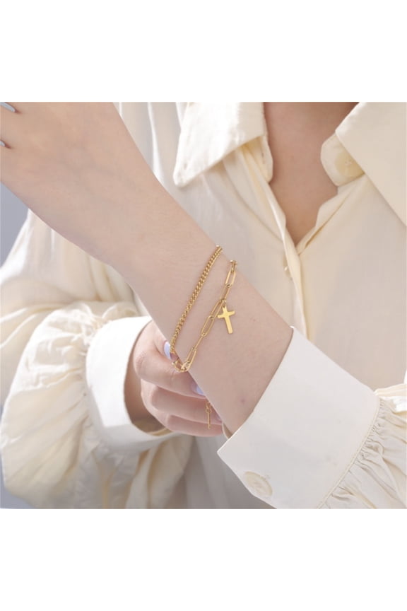 Double Layer Wrap Bracelets for Women and Charm Pendant - Trendy Multi-Layer Cuff Bangle Bracelets with Link, Cable, and Bead Chain - Perfect Gifts for Women