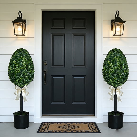 weibbin Easter Bunny Egg Tree with Simulated Yew Faux Boxwood Potted Plant for Home Tabletop Decor