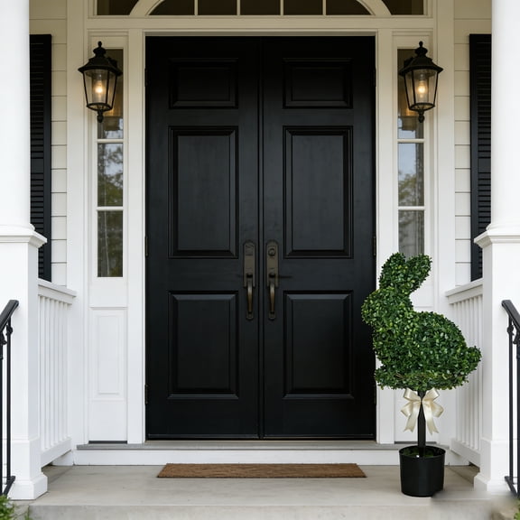 weibbin Easter Bunny Egg Tree with Simulated Yew Faux Boxwood Potted Plant for Home Tabletop Decor