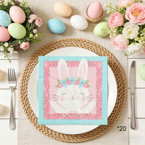 weibbin Easter Bunny Paper Napkins 20Pcs Spring Party Table Decor Pink 4.9x4.9in