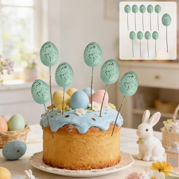 weibbin Easter Egg Cake Toppers - 10 Pack 1.5in Foam Sprigs for DIY Baking Decor, Green