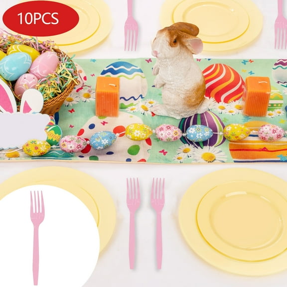 weibbin Easter Party Supplies 10-Piece Fork Disposable Cutlery with Holiday Designs for Table Decorations