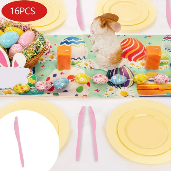 weibbin Easter Party Supplies 10-Piece Knife Disposable Cutlery with Holiday Designs for Table Decorations