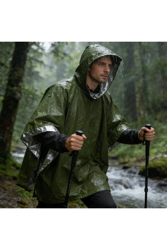 Emergency Rain Poncho with Thermal Insulation, Waterproof Windproof Survival Blanket for Outdoor Camping Hiking, 49x39 inches