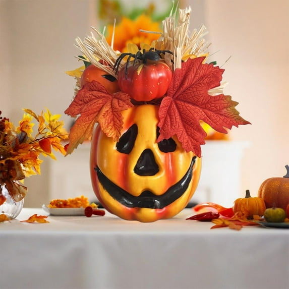 weibbin Fall Pumpkin Decor Halloween Fake Pumpkins Face Berry Pine Cone SunFlower Maple Leaves Fall Decor, for Autumn Home Tabletop Centerpieces Kitchen Fireplace Mantel Party Decorations