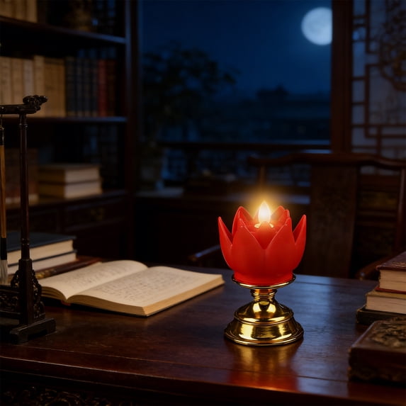 weibbin Flameless LED Lotus Candle Night Light for Home Holiday Decor, 5.51x2.95 Inches, Red