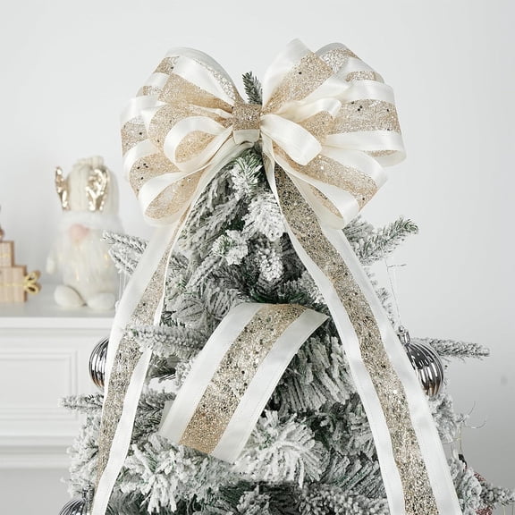 weibbin Gold Metallic Glitter Wired Ribbon Decorations for Christmas Tree, Xmas Gold Ribbons for Wreath DIY Crafts Farmhouse Home Outdoor Party Decor 9.8ft, 1 Roll
