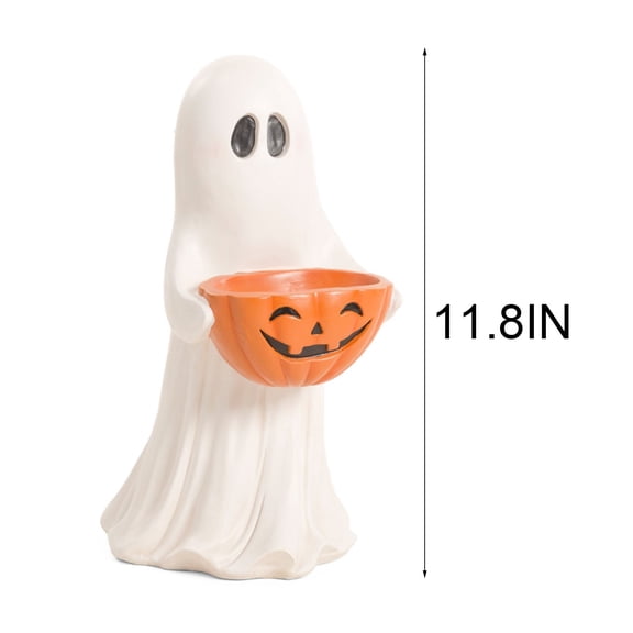 weibbin Halloween Decorations Ghost Figurine with Pumpkin Candy Bowl, 11.8 Inch Weather Resistant Halloween Statue for Front Porch, Yard, Indoor Outdoor Halloween Party Decor