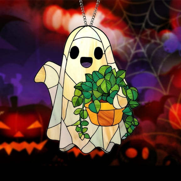 weibbin Halloween Ghost Pumpkin Door Hanging Sign Decorations, Cute Ghost Boo Acrylic Signs, Happy Halloween Front Door Hanger Yard Wall Home Decor for Halloween Party Supplies