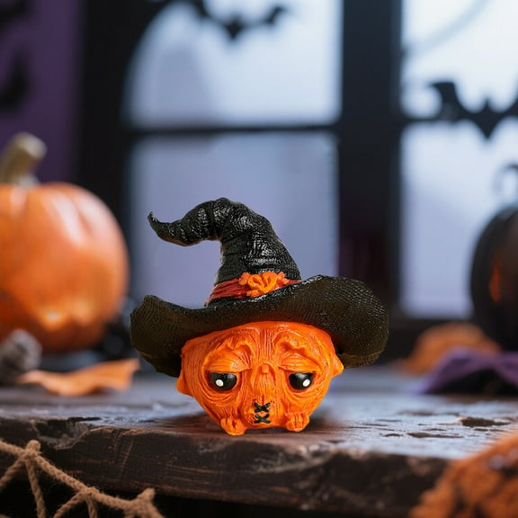 weibbin Halloween Miniature Pumpkin Figurines,Witch Hat Ghost Pumpkin Halloween Table Top, Fireplace Mantle, Shelf Decorations Indoor