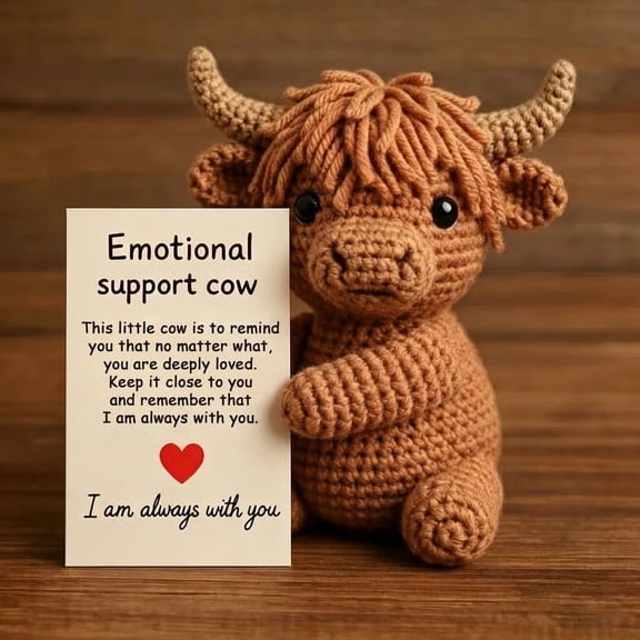 weibbin Handmade Crochet Cow Mini Positive Plush with Message Card for Gift