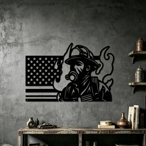 weibbin Iron Wall Decor Firefighter Hanging Sculpture 11.8x8.7in for Living Room Gift