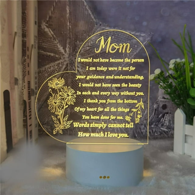 weibbin LED Acrylic 3D Mother's Day Light - Mothers Day Birthday Gifts - Acrylic Greeting Mother's Day Gift Atmosphere Light(White Warm Light)