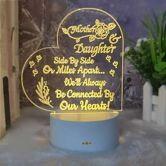 weibbin LED Acrylic 3D Mother's Day Light - Mothers Day Birthday Gifts - Acrylic Greeting Mother's Day Gift Atmosphere Light(White Warm Light)