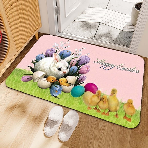 weibbin Large Holiday Bunny Egg Design Rug 32x47 Inches Decorative Mat for Easter Party Home Living Room Accent