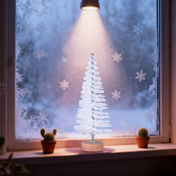 weibbin Miniature Christmas Tree Pine Trees Sisal Trees Snow Frost Ornaments with Wooden Bases - Mini Landscape Decor for Indoor, Outdoor, Holiday Home Decor