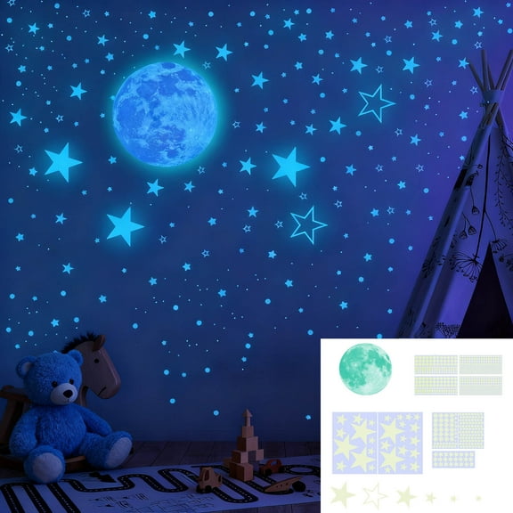 weibbin Night Light Glow in the Dark Cling Window Decal Moon Star Dot Sticker for Bedroom Door Cabinet Wall