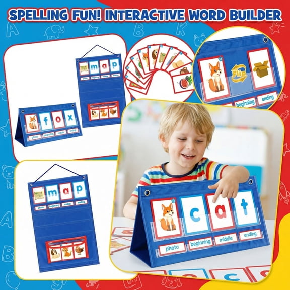 weibbin Phonics and Spelling Games Cards, Reading Letters Visual Word Building Board for Early Literacy Learning