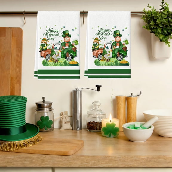 weibbin Plaid Polka Dot Lucky Leaves Dish Towel 15.8x23.6 in, Absorbent Kitchen Hand Towel for Cooking & Washing Dishes, Dwarf Hat Style Decor
