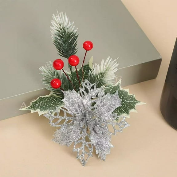 weibbin Poinsettia Flowers Christmas Artificial Glitter Flower with Clips Poinsettia Christmas Decorations Artificial Flowers for Garland Wreath Tree Home Party