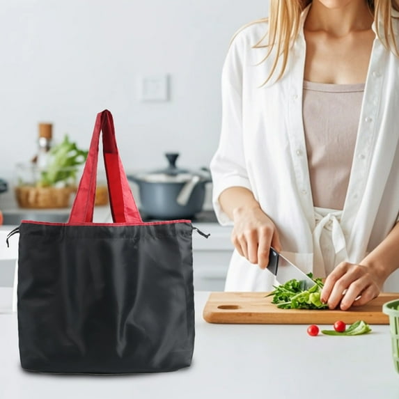 weibbin Portable Shopping Bag - Reusable Grocery Bag Foldable Shopping Bag with Pocket Extra Wide Handle Portable Durable Washable Tote Bags for Women