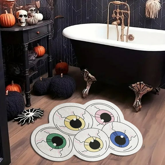 weibbin Pumpkin Spider Web Bath Mat, Gothic Halloween Rug, Washable Non-Slip Goth Bath Mat for Bathroom, Front Door, Bedroom, Kitchen