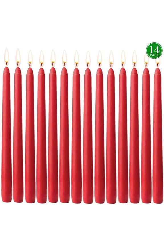 Red Taper Candles 10in Drip Less Hand Poured for Wedding Dinner Table 14pc