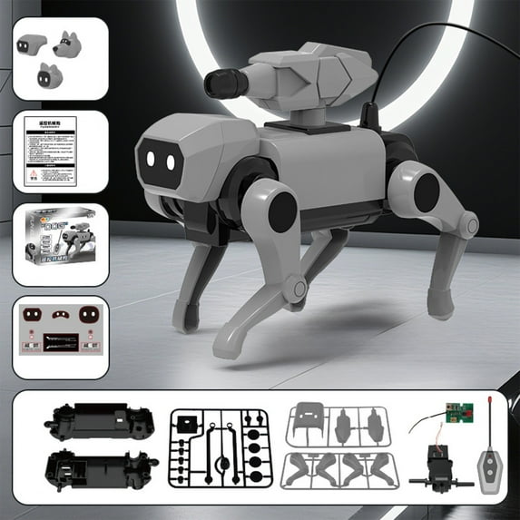 weibbin Remote Control Mechanical Dog Assembly Toy, Transformable Robot with Interchangeable Heads, 8.7x7.6x2.5 Inch, Gray